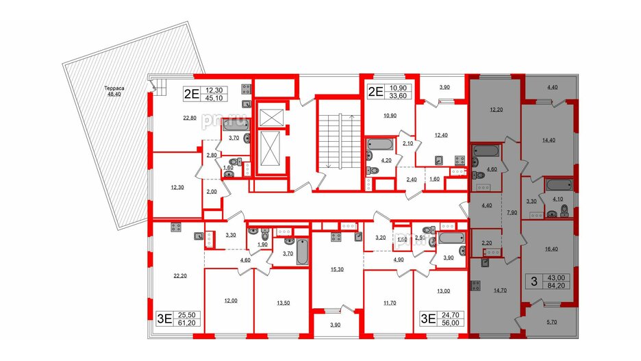 Квартира в ЖК «Литера», 3 комнатная, 84.2 м², 9 этаж