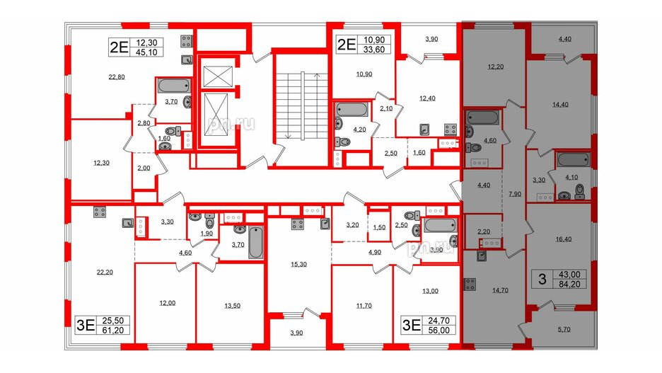 Квартира в ЖК «Литера», 3 комнатная, 84.2 м², 10 этаж