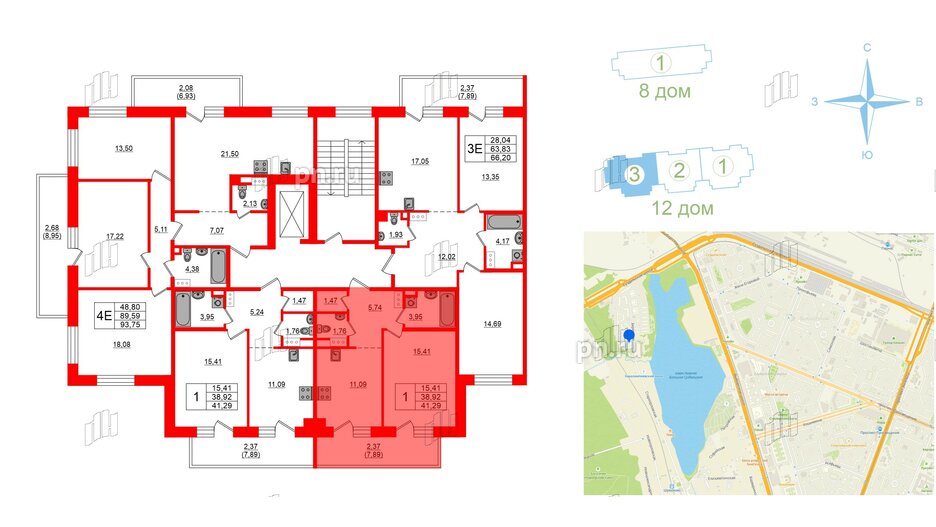 Квартира в ЖК Лофт у Озера, 1 комнатная, 43.6 м², 2 этаж