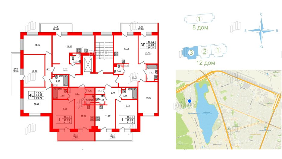 Квартира в ЖК Лофт у Озера, 1 комнатная, 43.5 м², 2 этаж