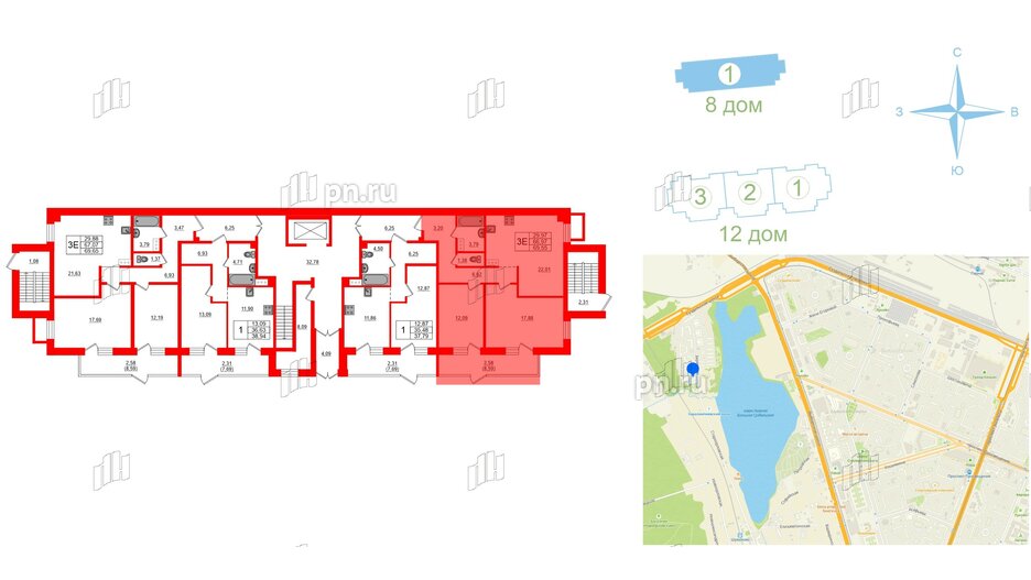 Квартира в ЖК Лофт у Озера, 2 комнатная, 71 м², 1 этаж