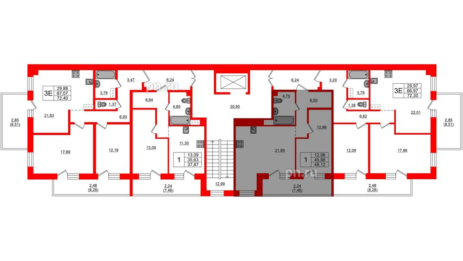 Квартира в ЖК Лофт у Озера, 1 комнатная, 48.1 м², 4 этаж