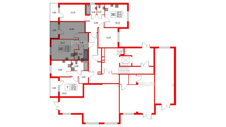 Квартира в ЖК Любоград, 1 комнатная, 37.63 м², 1 этаж