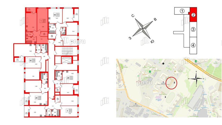 Квартира в ЖК Master Place, 1 комнатная, 49.51 м², 4 этаж