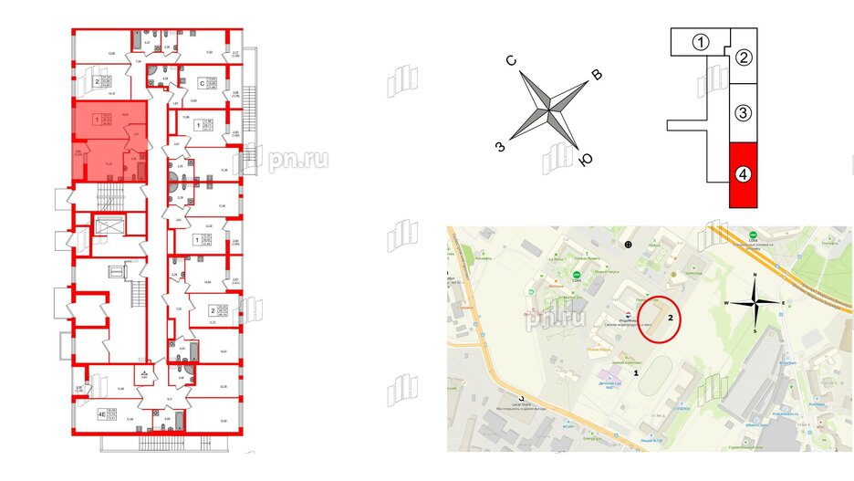 Квартира в ЖК Master Place, 1 комнатная, 36.66 м², 1 этаж