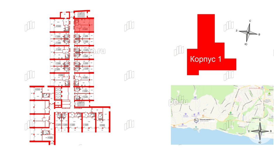 Апартаменты в ЖК Морская Ривьера, 1 комнатные, 46 м², 5 этаж