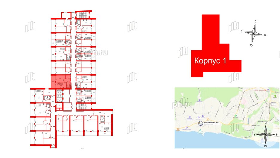 Апартаменты в ЖК Морская Ривьера, 1 комнатные, 47.9 м², 6 этаж