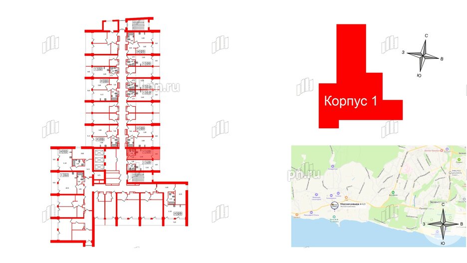 Апартаменты в ЖК Морская Ривьера, студия, 22.2 м², 6 этаж