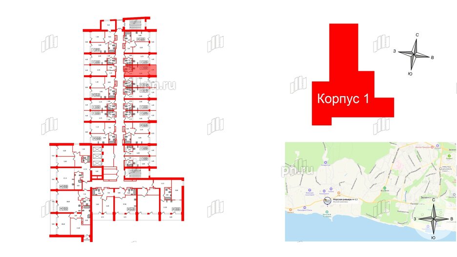 Апартаменты в ЖК Морская Ривьера, студия, 23 м², 9 этаж