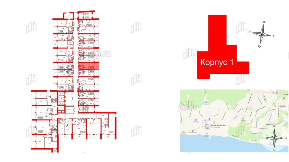 Апартаменты в ЖК Морская Ривьера, студия, 23 м², 9 этаж