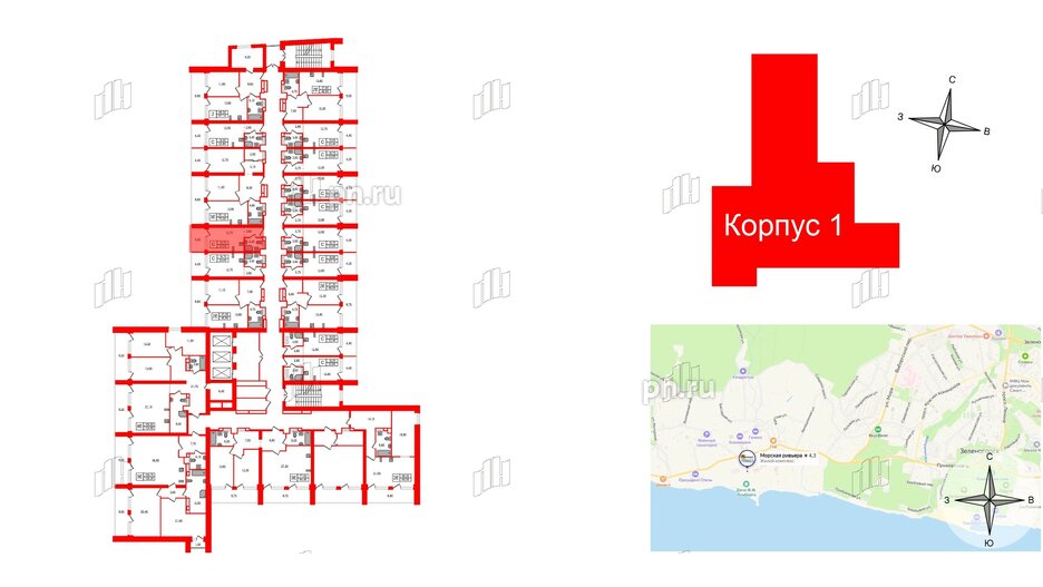 Апартаменты в ЖК Морская Ривьера, студия, 23 м², 9 этаж