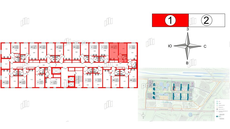 Квартира в ЖК 'Морская миля', 1 комнатная, 36.17 м², 2 этаж