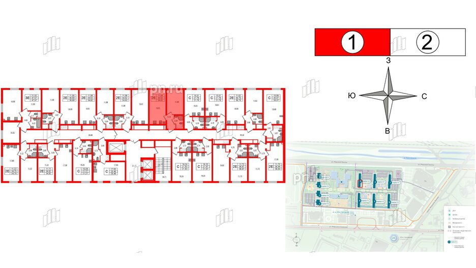 Квартира в ЖК 'Морская миля', 1 комнатная, 34.62 м², 12 этаж