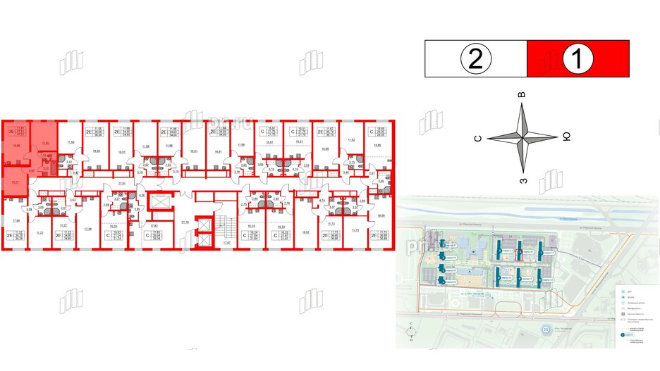 Квартира в ЖК 'Морская миля', 2 комнатная, 47.51 м², 16 этаж