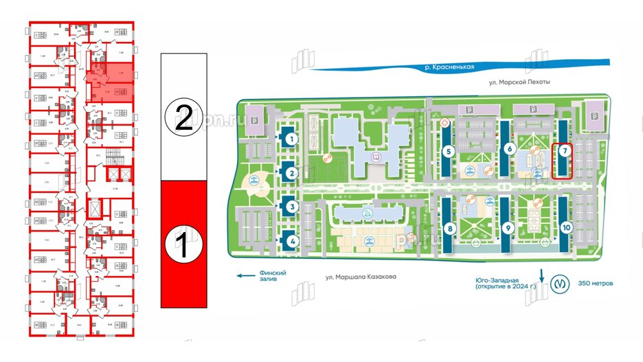 Квартира в ЖК 'Морская миля', 1 комнатная, 36.88 м², 2 этаж