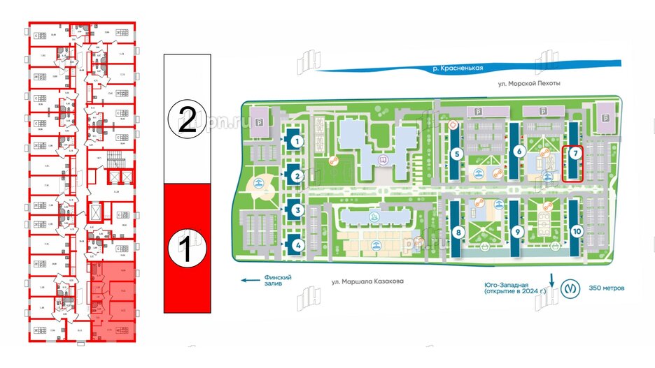 Квартира в ЖК 'Морская миля', 3 комнатная, 71.24 м², 23 этаж