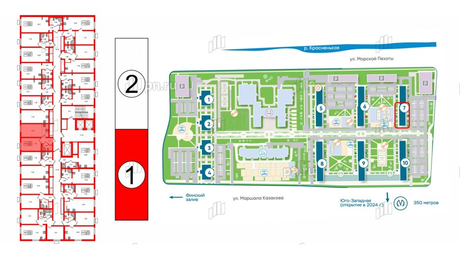 Квартира в ЖК 'Морская миля', 1 комнатная, 35.05 м², 6 этаж