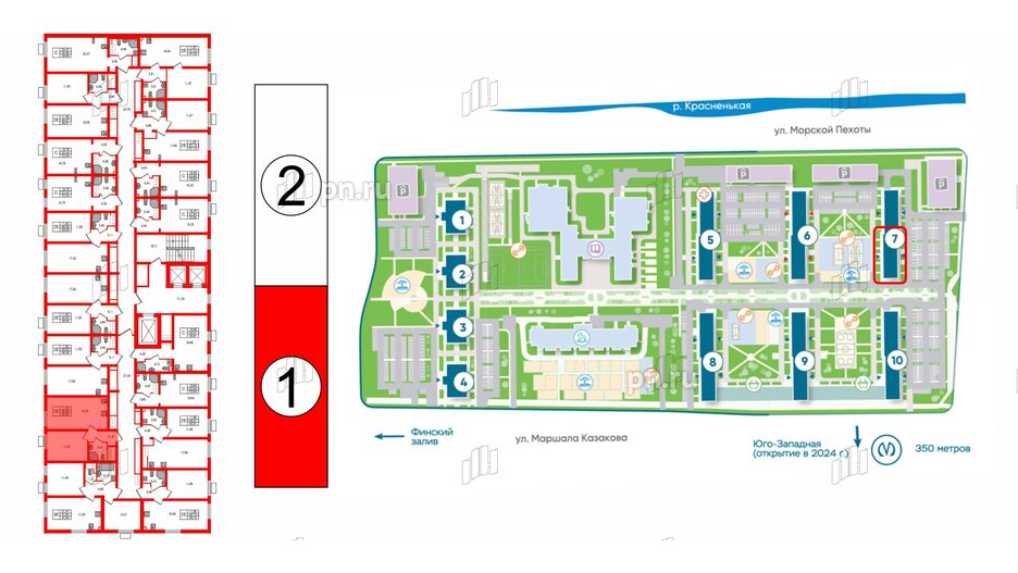 Квартира в ЖК 'Морская миля', 1 комнатная, 36.88 м², 6 этаж