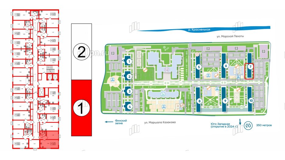 Квартира в ЖК 'Морская миля', 1 комнатная, 35.73 м², 6 этаж