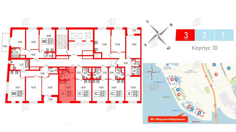 Квартира в ЖК Морская набережная 2, студия, 19.79 м², 17 этаж