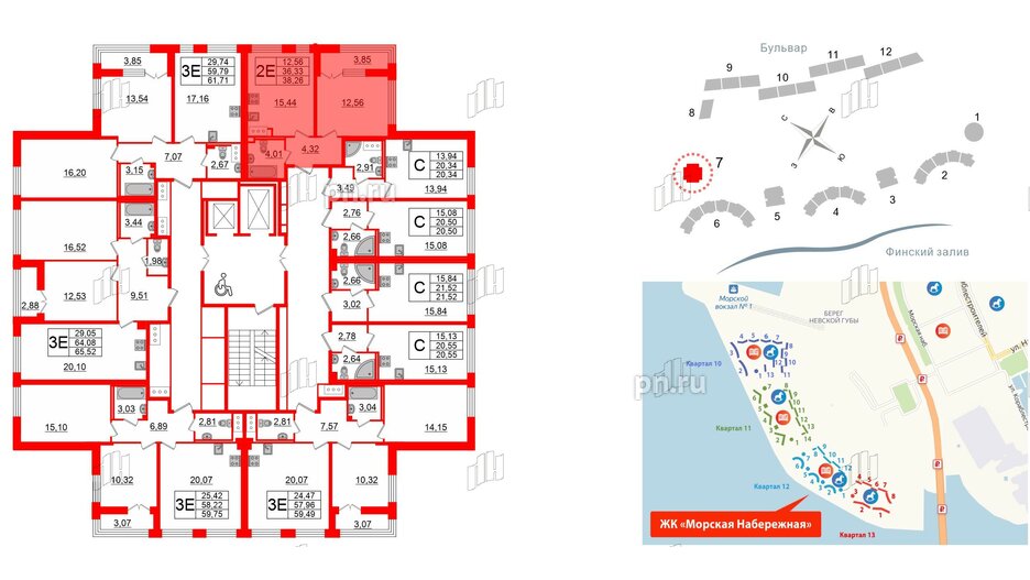 Квартира в ЖК Морская набережная.SeaView 2, 1 комнатная, 38.26 м², 17 этаж