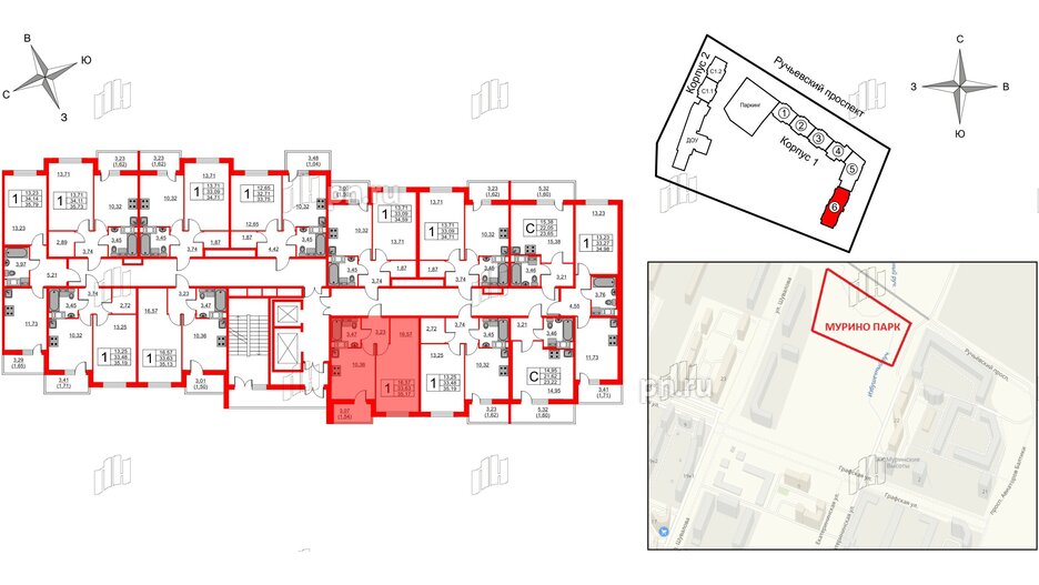 Квартира в ЖК Мурино Парк, 1 комнатная, 35.17 м², 12 этаж