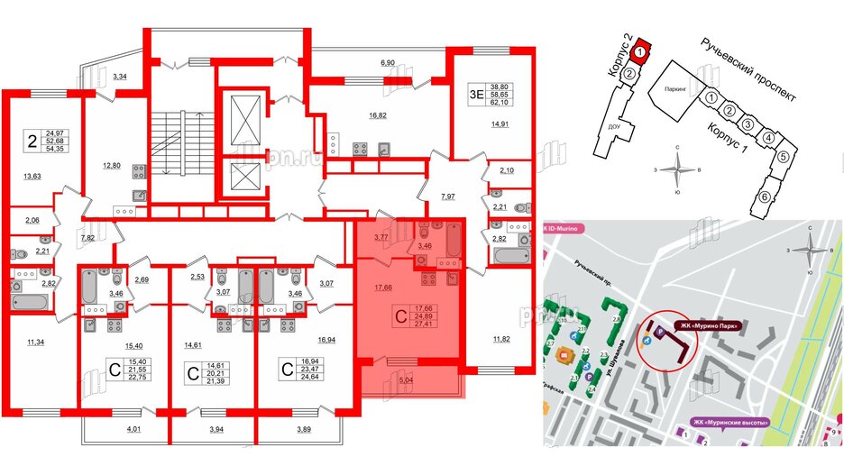 Квартира в ЖК Мурино Парк, студия, 27.41 м², 10 этаж