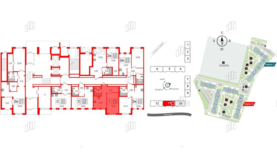 Квартира в ЖК ЦДС Мурино Space, 1 комнатная, 34.18 м², 1 этаж