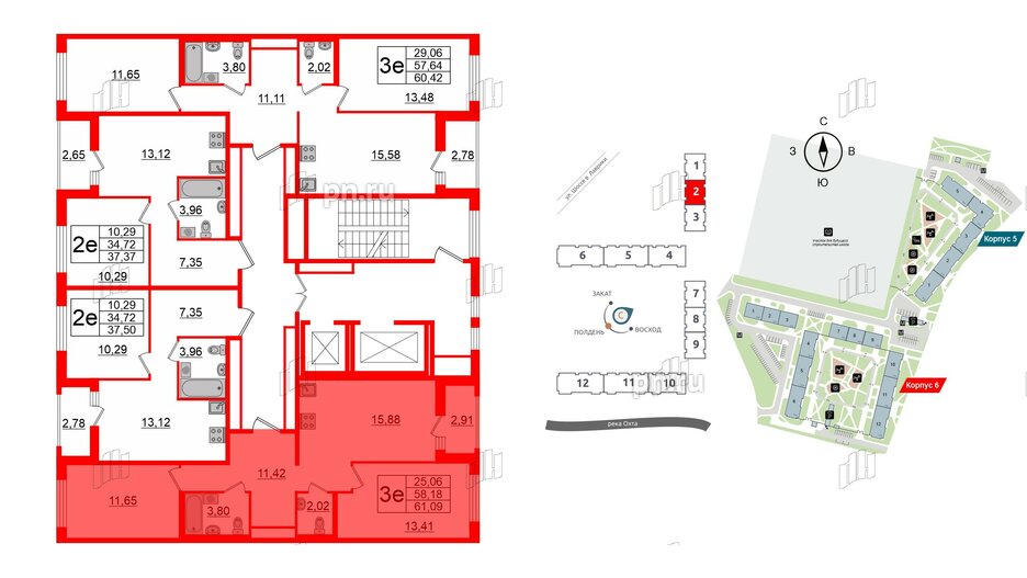 Квартира в ЖК ЦДС Мурино Space, 2 комнатная, 58.18 м², 9 этаж