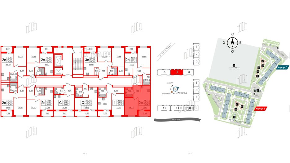 Квартира в ЖК ЦДС Мурино Space, 1 комнатная, 34.1 м², 13 этаж