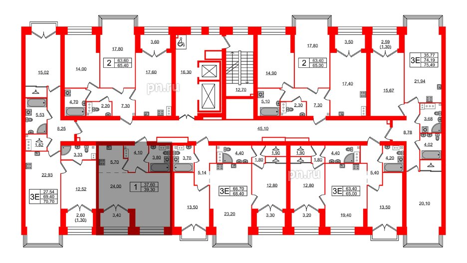 Квартира в ЖК Наука, 1 комнатная, 39.3 м², 12 этаж