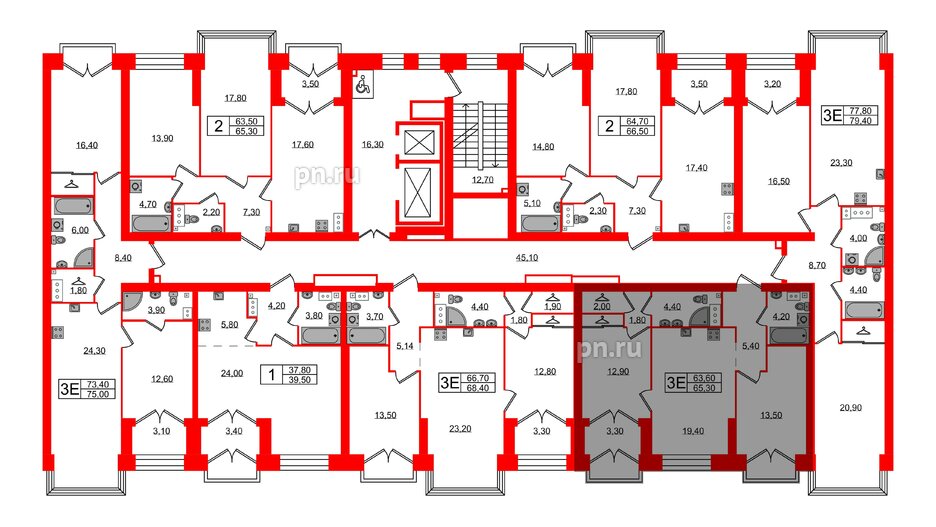 Квартира в ЖК Наука, 2 комнатная, 65.3 м², 13 этаж