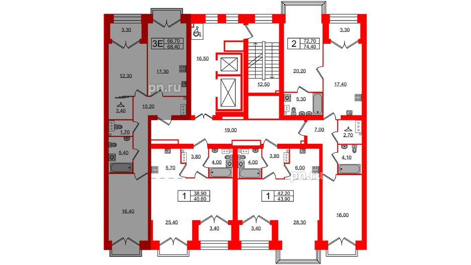 Квартира в ЖК Наука, 2 комнатная, 68.4 м², 13 этаж