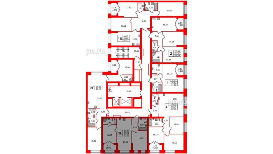 Квартира в ЖК Наука, 2 комнатная, 61.4 м², 2 этаж