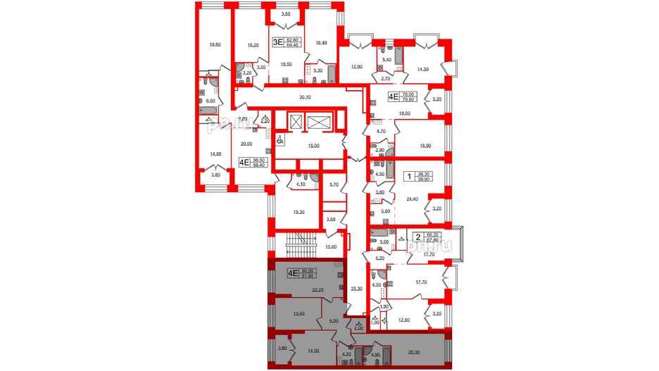 Квартира в ЖК Наука, 3 комнатная, 91.9 м², 12 этаж