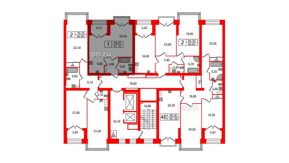 Квартира в ЖК Наука, 1 комнатная, 41.1 м², 9 этаж