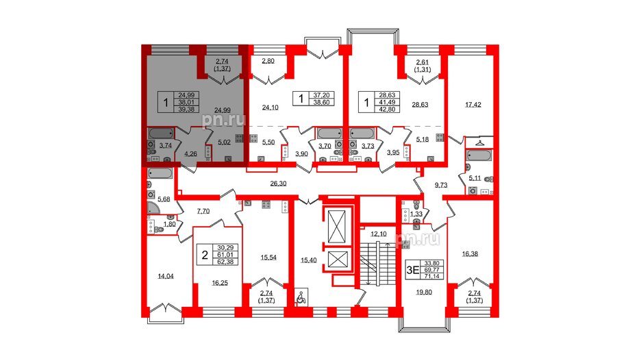 Квартира в ЖК Наука, 1 комнатная, 42.7 м², 10 этаж