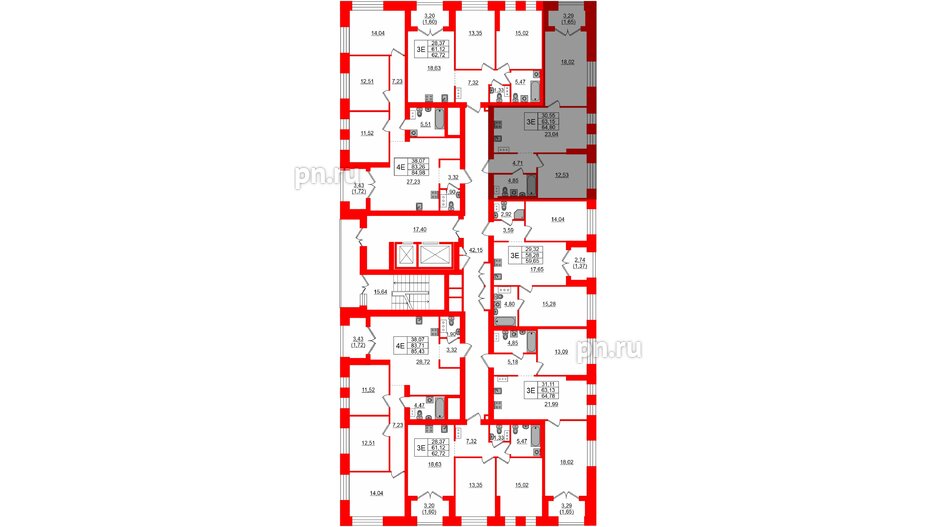 Квартира в ЖК Наука, 2 комнатная, 64.8 м², 3 этаж