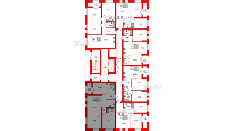 Квартира в ЖК Наука, 3 комнатная, 105.22 м², 3 этаж