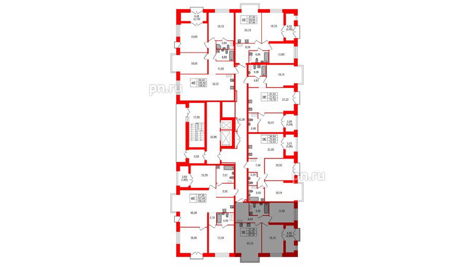 Квартира в ЖК Наука, 2 комнатная, 67.37 м², 7 этаж