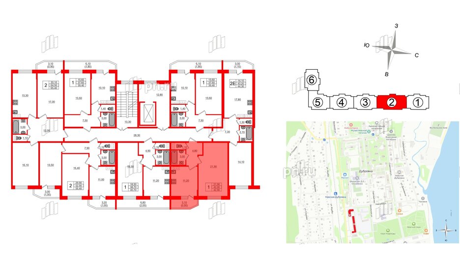 Квартира в ЖК Невская история, 1 комнатная, 42 м², 3 этаж