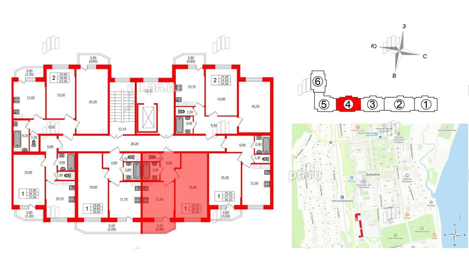 Квартира в ЖК Невская история, 1 комнатная, 39.5 м², 5 этаж