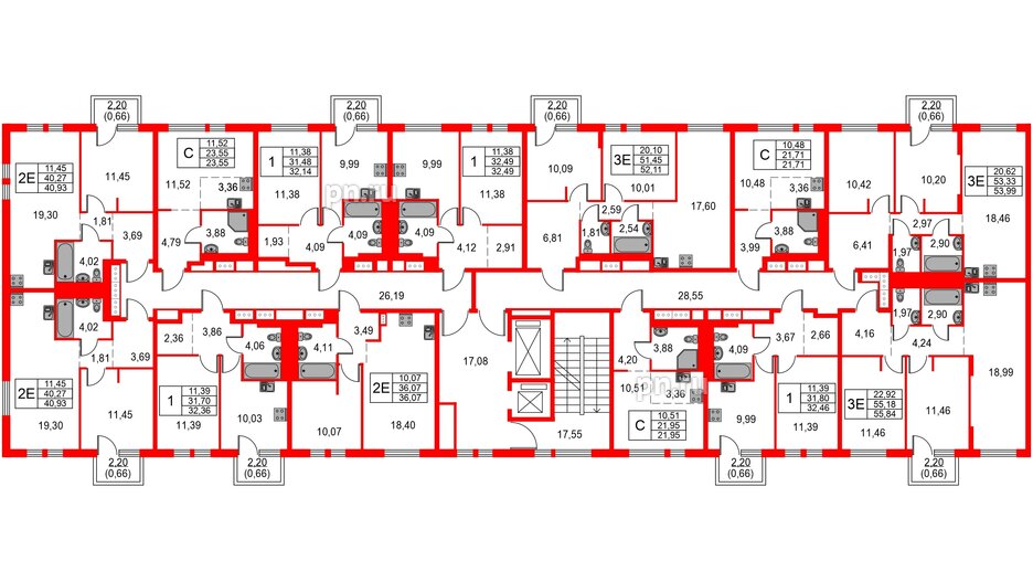 Квартира в ЖК Невская долина, 2 комнатная, 53.99 м², 2 этаж