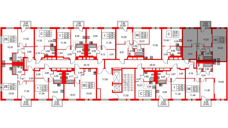 Квартира в ЖК Невская долина, 2 комнатная, 53.99 м², 15 этаж