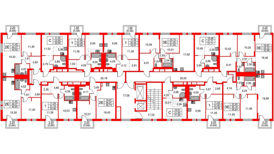 Квартира в ЖК Невская долина, 2 комнатная, 55.84 м², 13 этаж