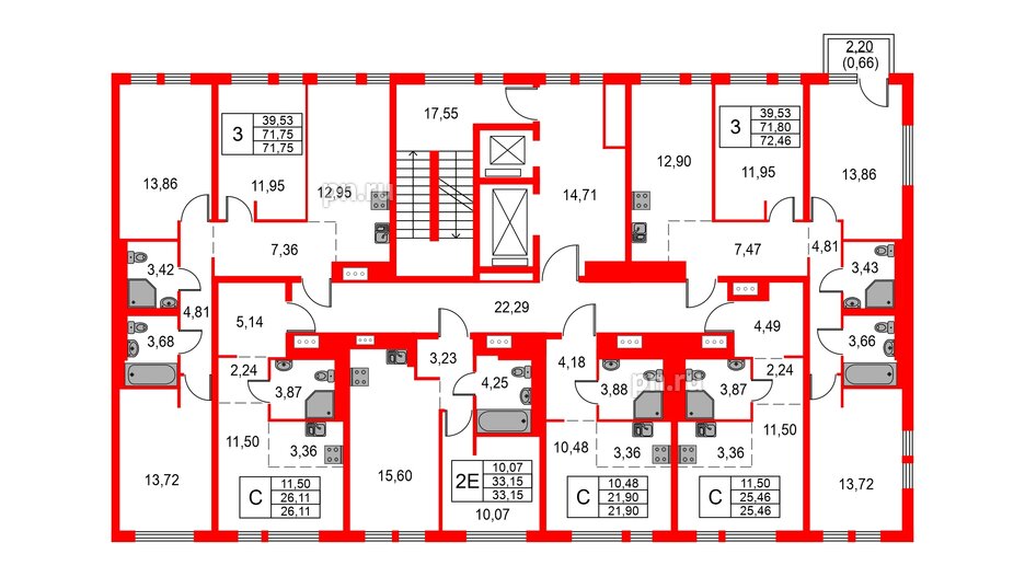 Квартира в ЖК Невская долина, 3 комнатная, 71.75 м², 11 этаж