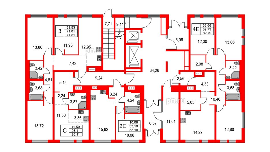 Квартира в ЖК Невская долина, 3 комнатная, 71.81 м², 1 этаж