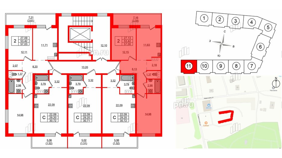 Квартира в ЖК Невский Берег, 2 комнатная, 57 м², 4 этаж