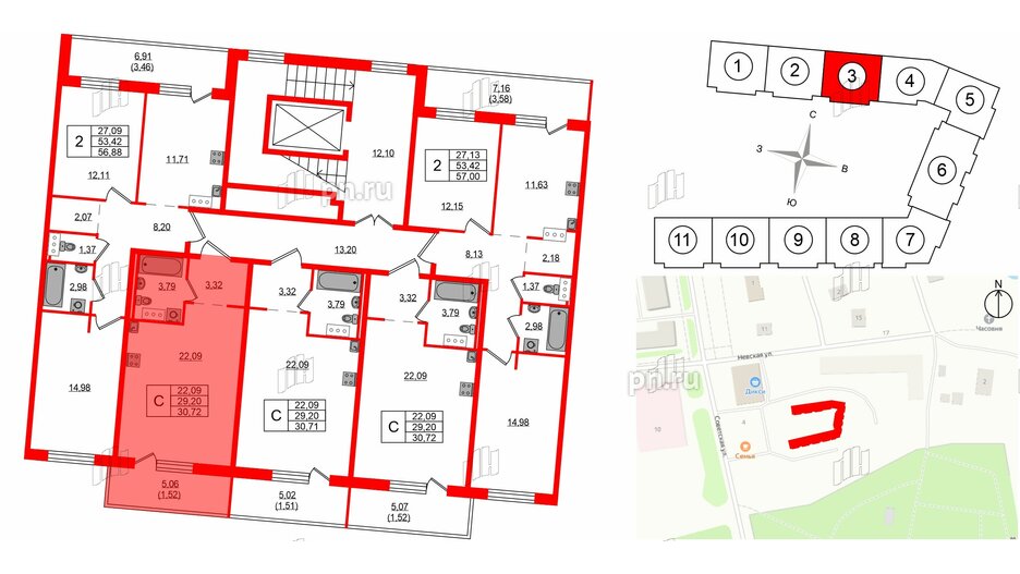 Квартира в ЖК Невский Берег, студия, 30.72 м², 3 этаж