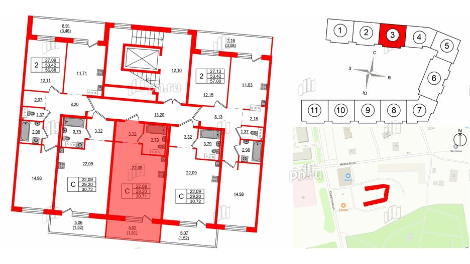 Квартира в ЖК Невский Берег, студия, 30.71 м², 3 этаж